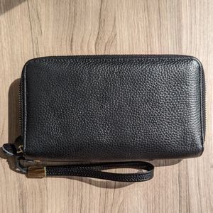 Black Leather RFID Large Long Double Wallet